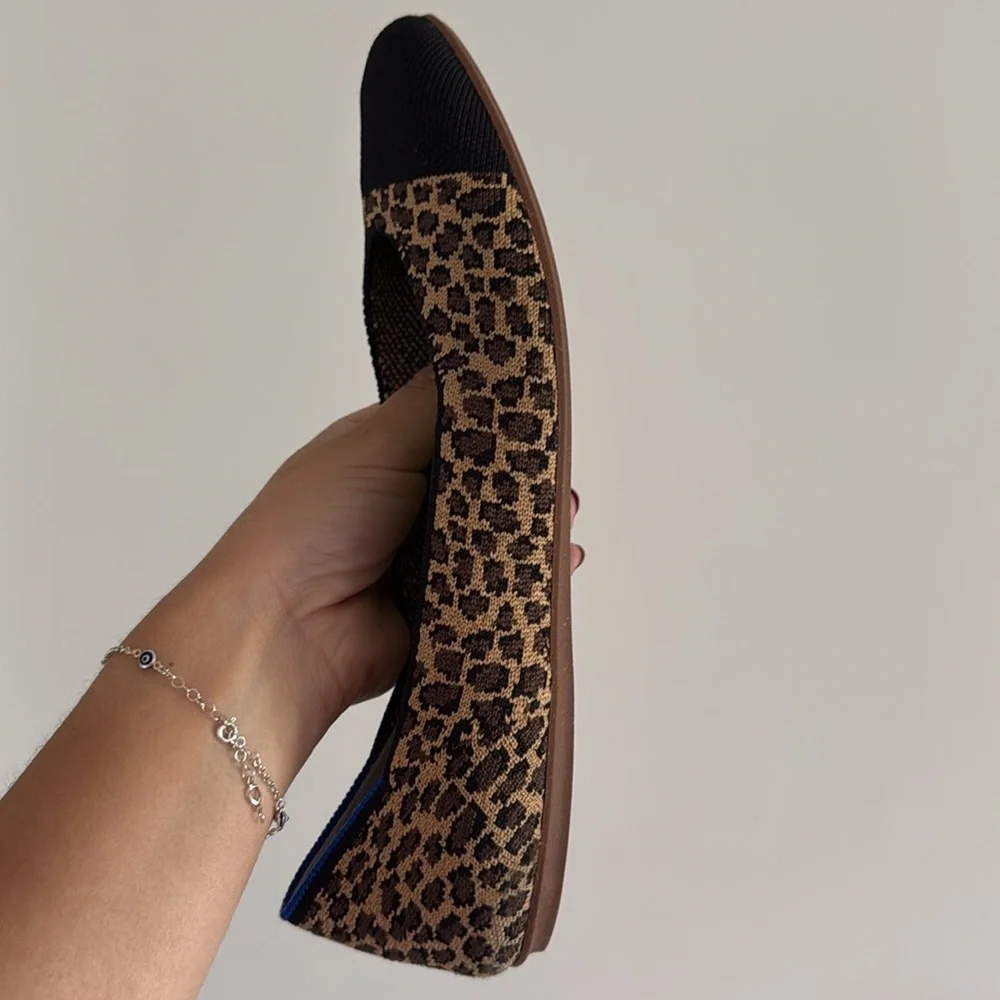 Rothy's The Square Little cat‎ Flat Shoe Leopard Print Flats size 9